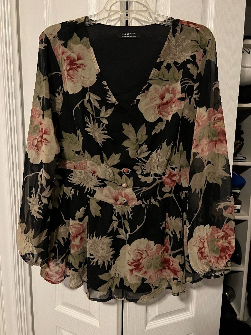 Floral Flutter Hem Elastic Waist Blouse